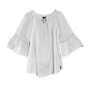 Blanc du Nil Womens XL T6 Peasant Tunic Top White Flutter Sleeves Resort wear